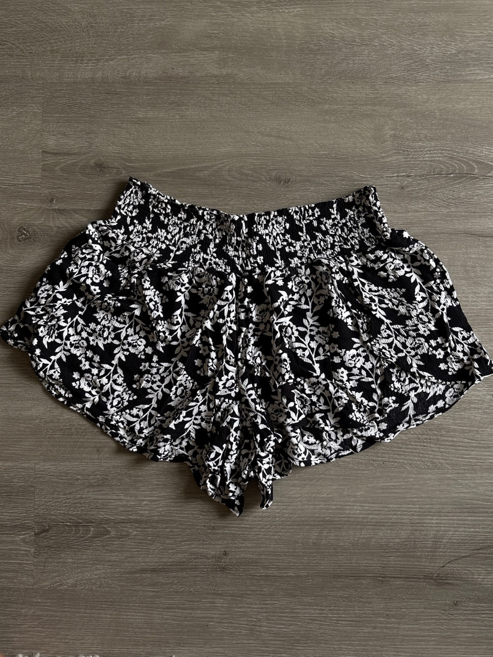 bloom Black and White Floral High-Waist Smocked Shorts
